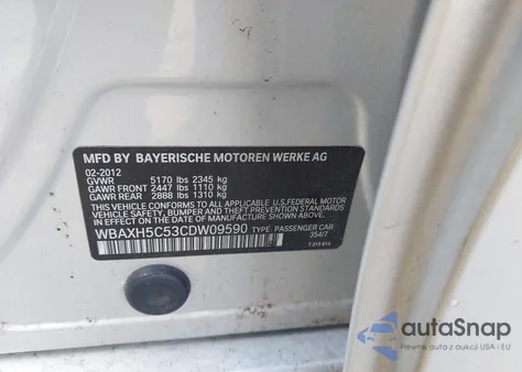 2012 BMW 528 Xi from USA, damaged, VIN WBAXH5C53CDW09590